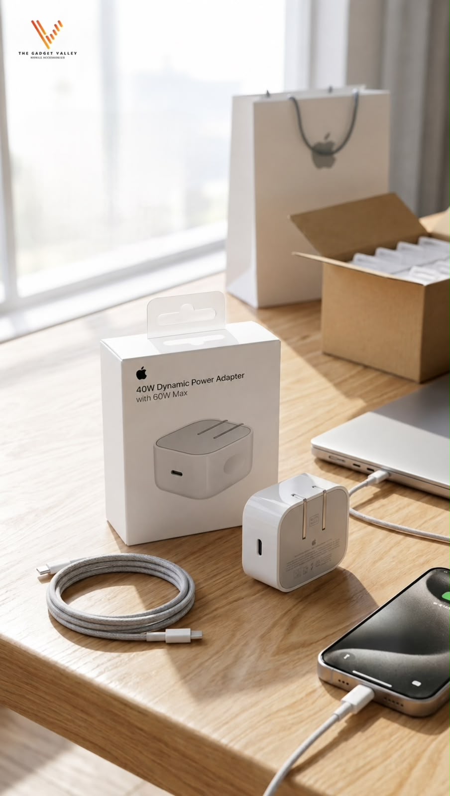 The 40W Dynamic Power Adapter (60W Max) is a highly efficient, compact charging solution engineered with intelligent power delivery to optimize speeds for a wide range of devices, including the latest iPhone models.
Key Features
 Intelligent Dynamic Power: Automatically detects your device's requirements, delivering a stable 40W output with the ability to burst up to 60W for high-performance needs.
 iPhone Fast Charging: Optimized for modern iPhones, including the iPhone 17 series, providing up to a 50% charge in approximately 20 minutes.
 Compact & Portable: Features a pocket-sized, foldable design that packs the performance of a high-wattage charger into a space-saving footprint.
 Universal USB-C Compatibility: Beyond iPhones, it supports a vast range of USB-C enabled devices,